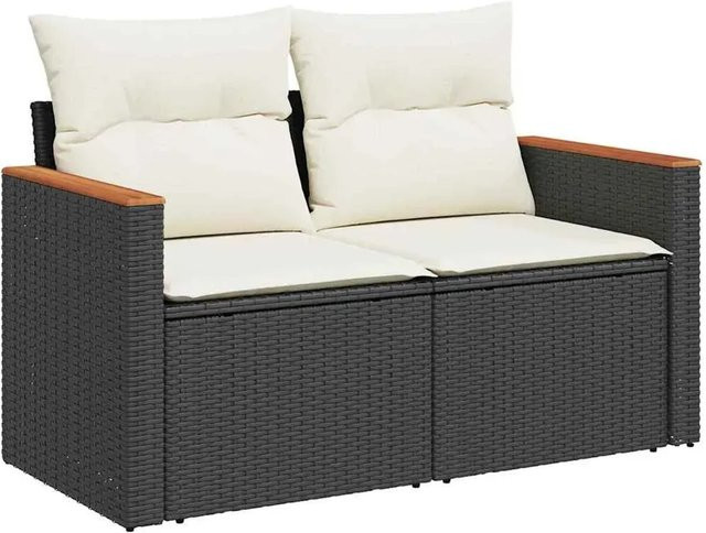 vidaXL Garten-Sofa-Set aus Polyrattan mit Kissen, 13-teiliges Outdoor-Möbelset in Schwarz und Beige für Garten, Terrasse oder Balkon - Bild 1