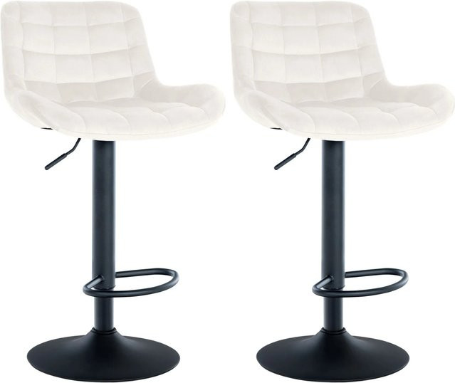 DELUKE 2er Set Barhocker CARAM in Creme, höhenverstellbare Barstühle aus Samt mit Lehne und 360 Grad Drehsitz, B/T/H: 48 x 54 x 81 cm - Bild 1
