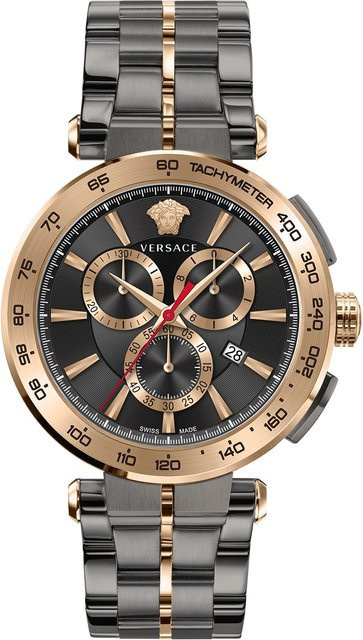 Versace Chronograph, Herrenuhr, Quarz, Edelstahl, Schwarz, 45 mm, 5 ATM - Bild 1