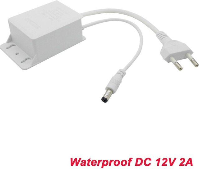 JIENUO Wasserdichter EU-Netzadapter Weiß DC 12V 2A für CCTV-Sicherheitsüberwachungssysteme, AHD-Kameras, NVR, DVR und LED-Lichtstreifen mit 5,5mm x 2,1mm Anschluss - Bild 1
