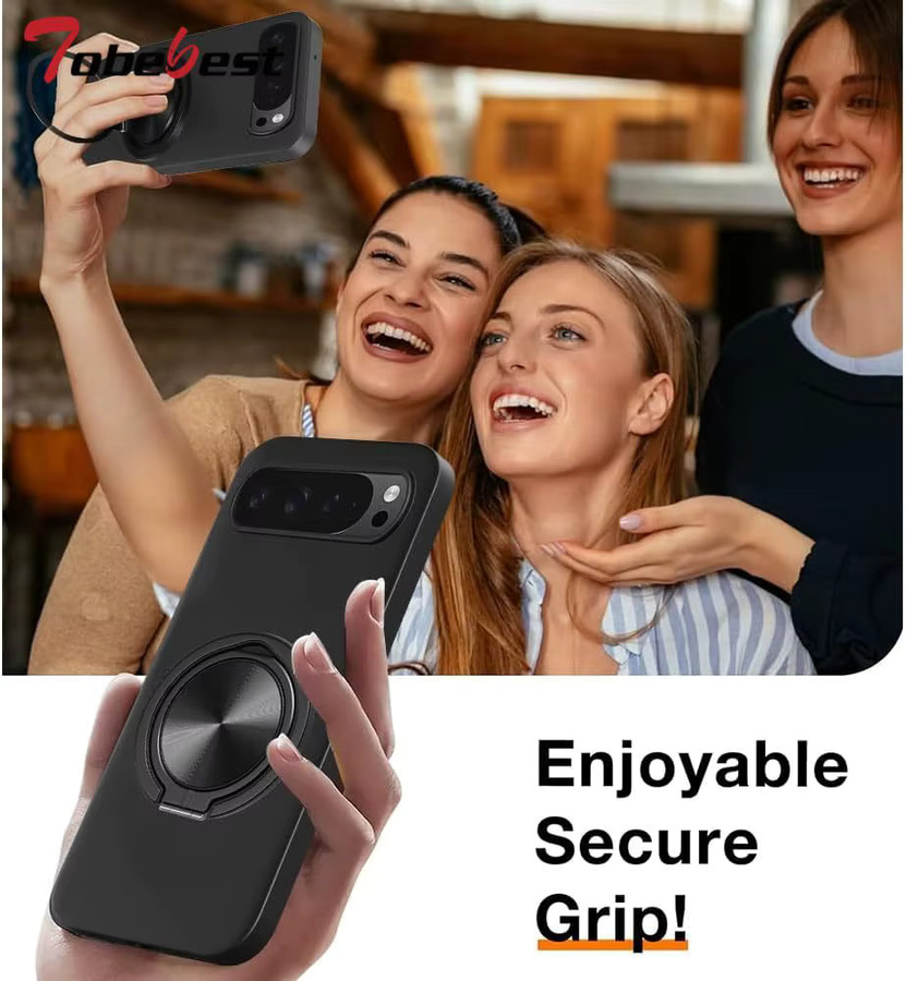 Magnetische Silikonhülle für Google Pixel 10, 9, 8, 7, 6 Pro XL mit 360 Grad drehbarer Halterung in Schwarz und Weiß - Bild 6