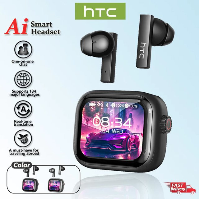HTC Original AI Translator Kabellose Bluetooth-In-Ear-Kopfhörer mit LED-Touchscreen, HiFi-Klang und Geräuschunterdrückung, Schwarz - Bild 1