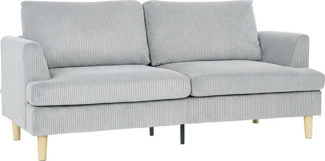 HOMCOM 3-Sitzer-Sofa mit Kord-Optik und Federkern, gepolstertes Loungesofa für Wohnzimmer und Schlafzimmer, Hellgrau, B/T/H: 188 x 80 x 86 cm - Bild 1