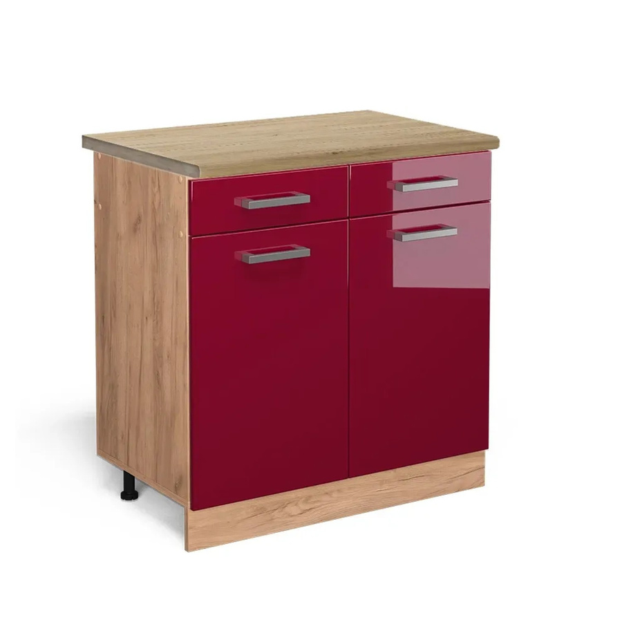 Vicco Küchenunterschrank R-Line Bordeaux Hochglanz in Rot und Goldkraft Eiche, B/T/H: 80 x 60 x 76,6 cm - Bild 2