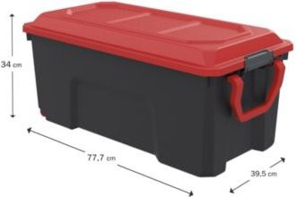 Paperflow Aufbewahrungsbox Locker, 75 l, schwarz/rot, fahrbar mit Rollen, stapelbar mit Deckel und Griffen, B: 39,5 cm, T: 77,7 cm, H: 34,0 cm