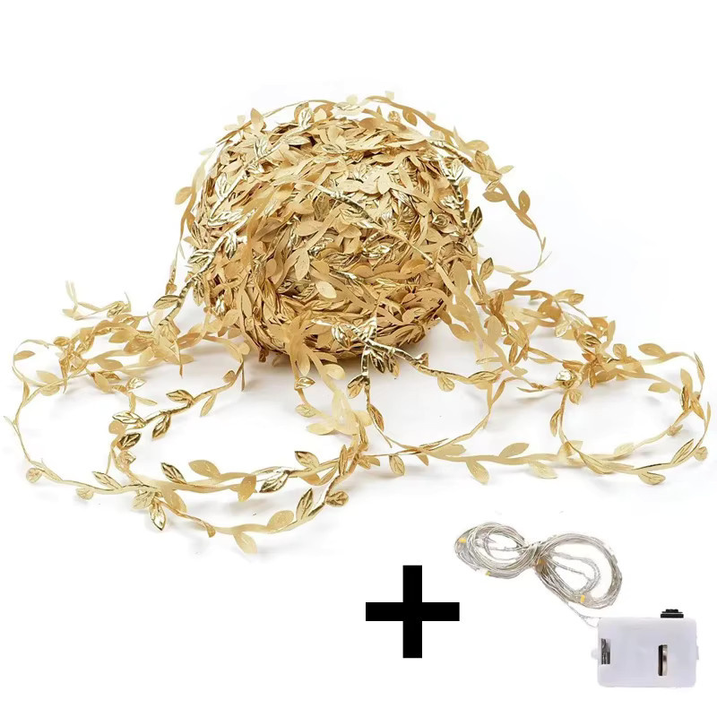 MENGHAO LED Lichterkette mit künstlichen goldenen Rattan-Blättern für Garten, Hochzeit und DIY-Dekoration, 5 m Länge - Bild 3