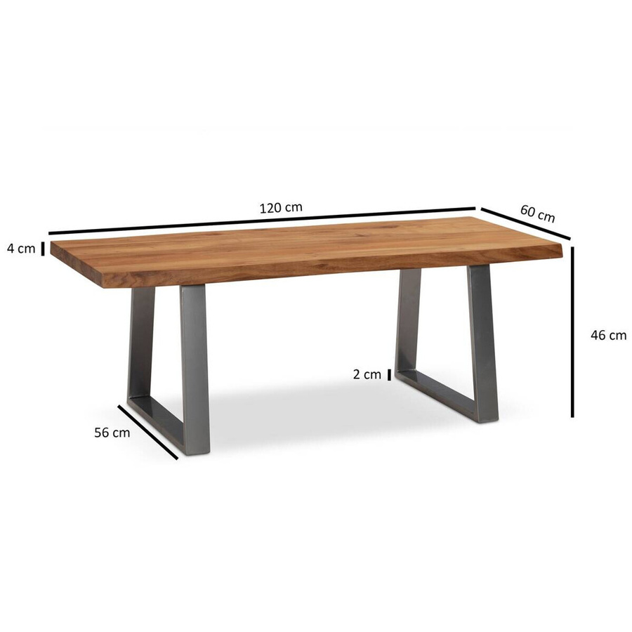 Wohnling Couchtisch aus Akazie Massivholz in Braun mit modernem Stil, B/H/T: 120 x 46 x 60 cm - Bild 2