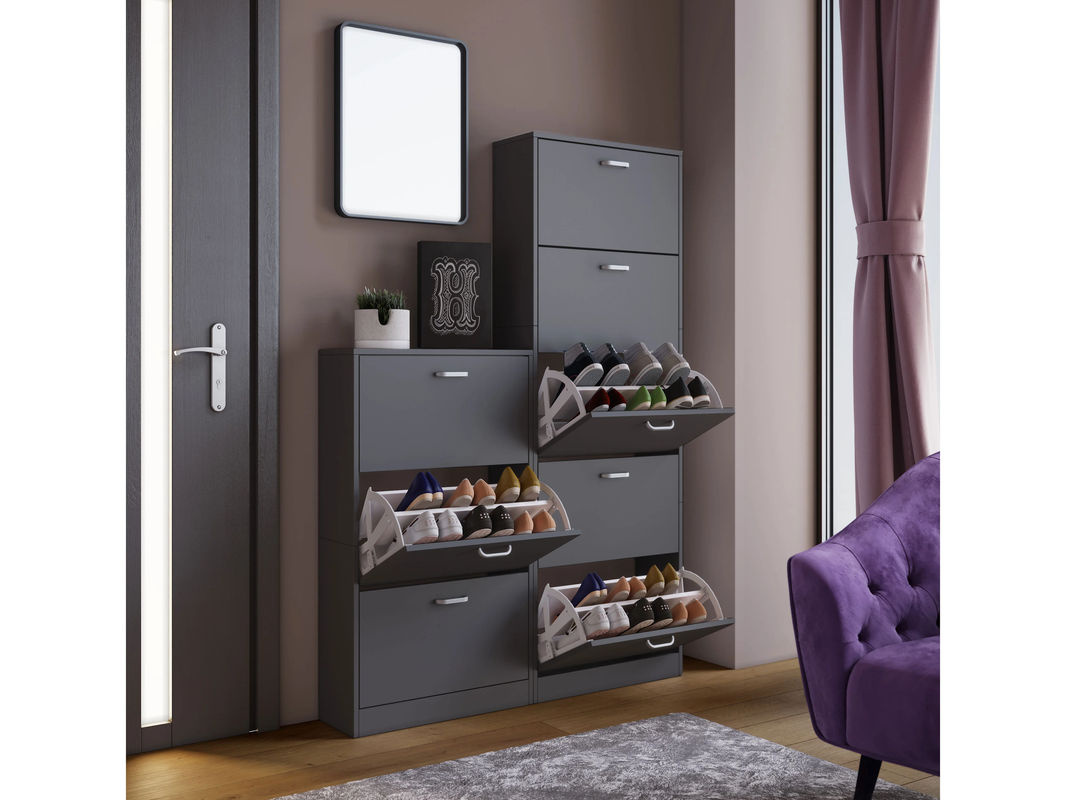 VCM Schuhschrank Sipos in Anthrazit mit Holzstruktur und Klappfächern - Bild 2