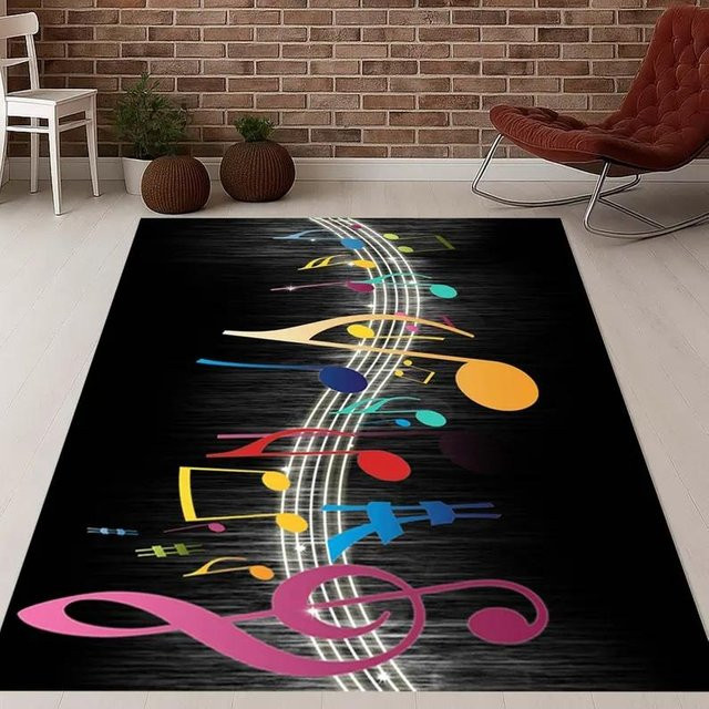 Lodestar Musikliebhaber Teppich mit Notenblatt Design, rutschfest und maschinengefertigt, B/T: 80 x 50 cm, Mehrfarbig - Bild 1