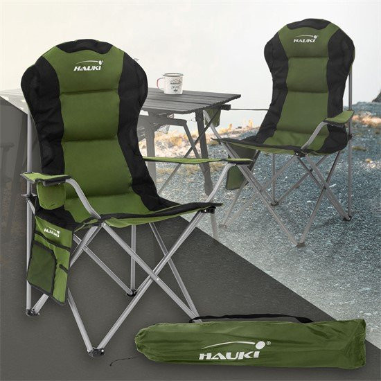 Hauki Campingstuhl faltbar Khaki mit Getränkehalterung und Tragetasche - Bild 1