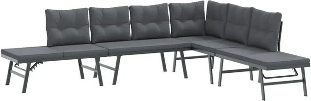 vidaXL Set aus 4 Gartenbänken mit Kissen aus pulverbeschichtetem Stahl in Schwarz, modern für Garten und Terrasse - Bild 1
