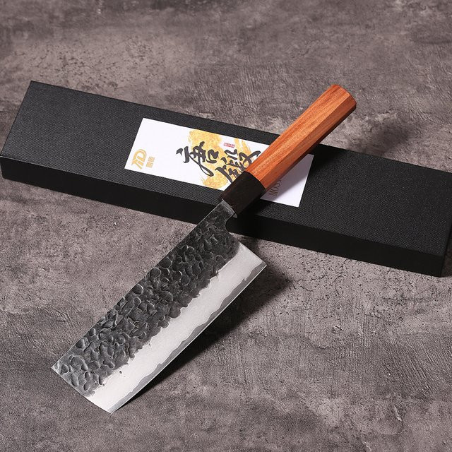 MOSTODOZO 7 Zoll Japanisches Nakiri Kochmesser aus 3-lagigem Verbundstahl in Silber mit Holzgriff - Bild 1