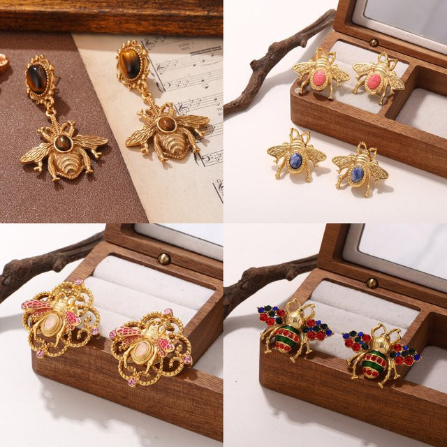 Kovonchy Ohrstecker Biene, Messing, Gold, Kristall, Damen - Bild 1