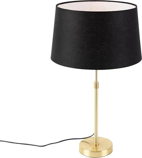 QAZQA Tischlampe aus Messing mit schwarzem Leinenschirm, dimmbar und höhenverstellbar, Farbe: Gold/Schwarz - Bild 1