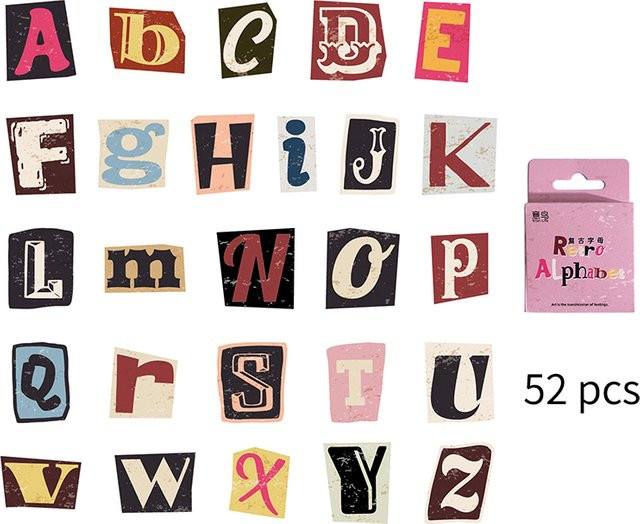 52-Blatt A-Z Retro-Alphabet-Aufkleber in Multicolour für dein Tagebuch-DIY und Scrapbook-Deko - Bild 1