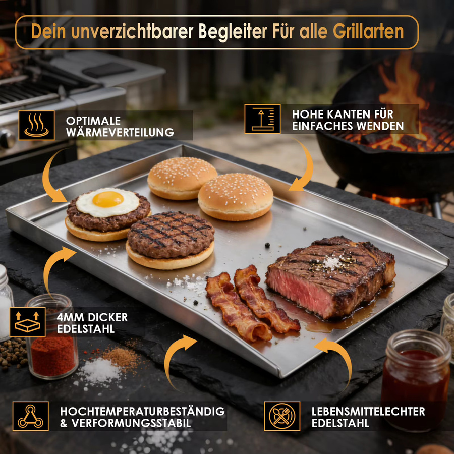 Antihaftbeschichtetes Backblech aus Edelstahl in Silber, B/T: 40,0 x 30,0 cm, ideal für Gas, Holzkohle und Elektrogrill - Bild 5