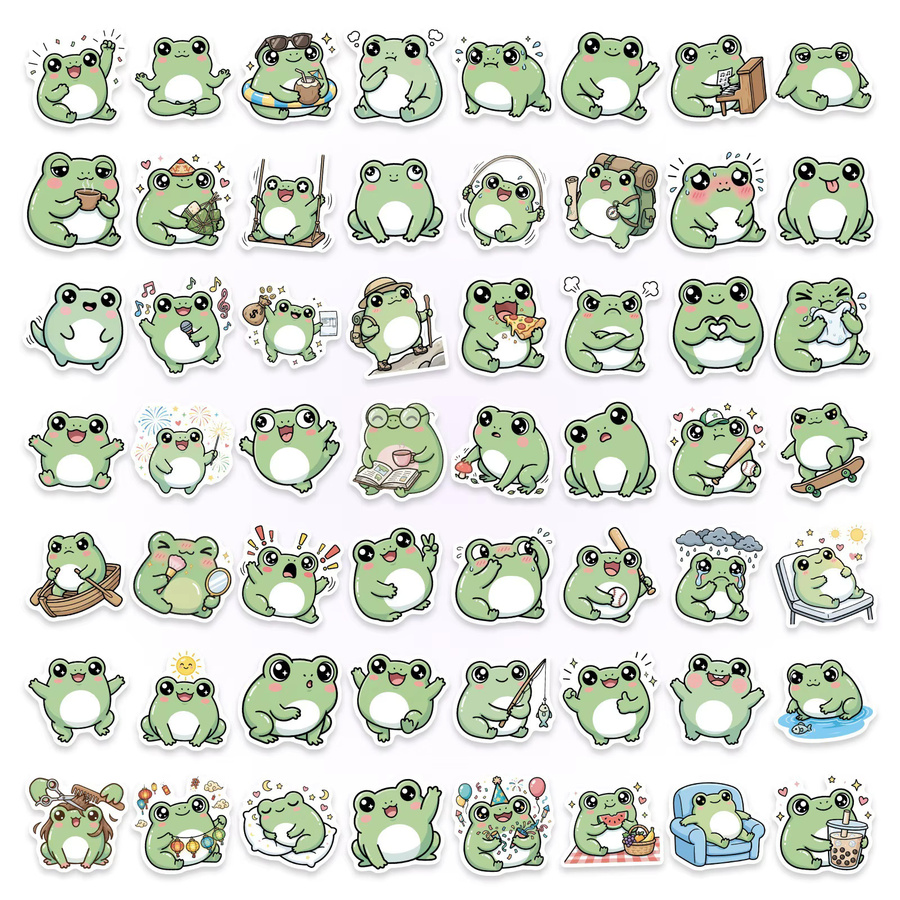 Wasserfeste Cartoon-Frosch-Aufkleber in Multicolour für Notizbücher, Laptops und DIY-Projekte, 56 bis 112 Stück - Bild 1