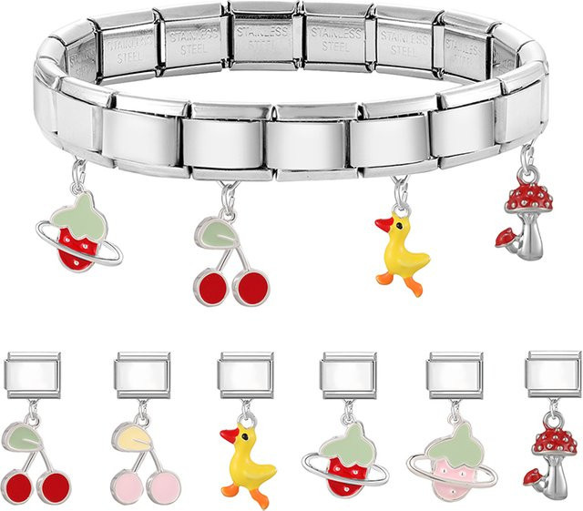 LASPERAL Charm Armband, Edelstahl, Silber, Stern, Mond, Bogen, Unisex - Bild 1