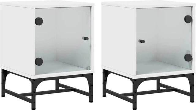 vidaXL Nachttische mit Glastüren Set 2 Stück Weiß B/T/H: 35 x 37 x 50 cm - Bild 1