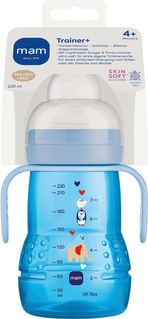 MAM Trinklernflasche Trainer+ mit Griffen und Soft Spout, Blau, 220 ml, BPA-frei und auslaufsicher - Bild 1