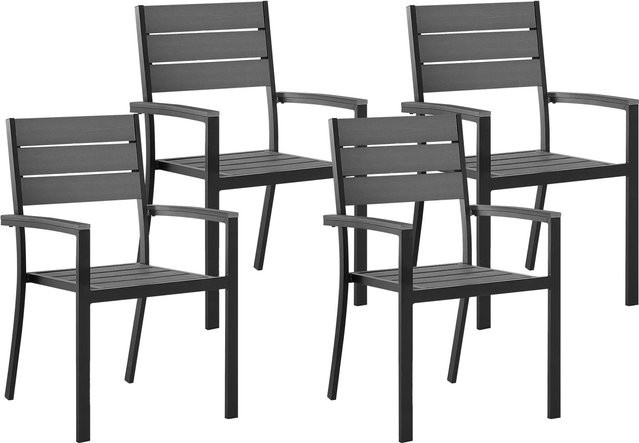 Beliani Gartenstuhl aus Aluminium und Textilene in Grau und Schwarz mit Armlehnen, stapelbar, B/T/H: 57 x 57 x 90 cm - Bild 1