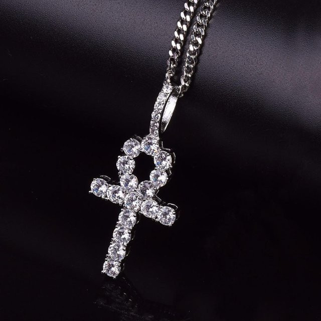 Wucifang Jewelry Ankh Kreuz Anhänger, Kupfer, Goldfarben, Zirkonia, 50 cm, Damen - Bild 1