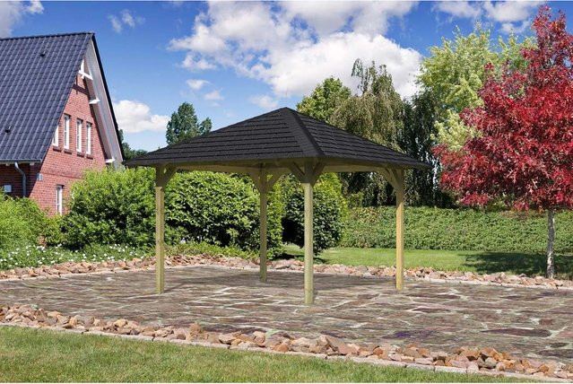 Karibu Holzpavillon Bever 2 Set mit Rechteckschindeln in Schwarz, B/T/H: 289 x 289 x 297 cm - Bild 1