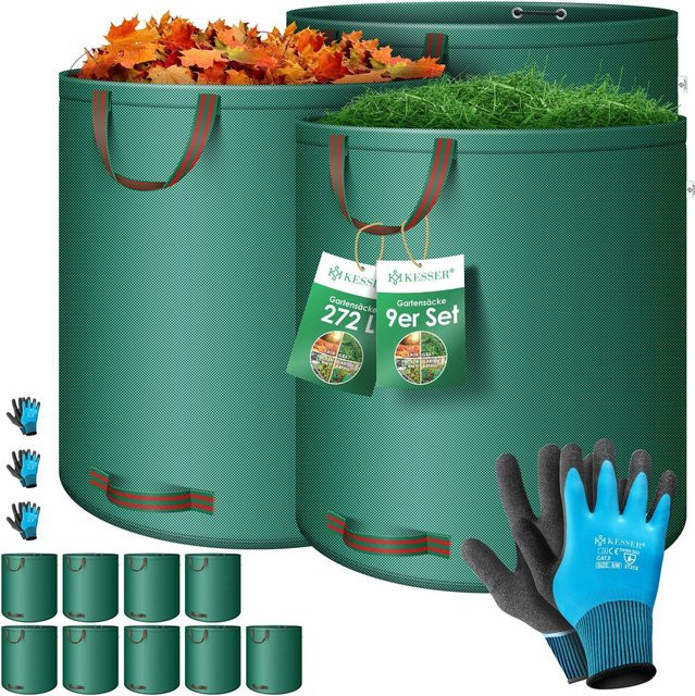 KESSER Gartensack Set mit Handschuhen, selbststehender Laubsack und Gartenabfallsack, stabil und faltbar für Rasenschnitt und Grünschnitt - Bild 1