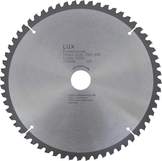LUX-TOOLS HM-Kappsägeblatt für Holz mit 60 Zähnen, Durchmesser: 250 mm, Bohrung: 30 mm, Farbe: Silber - Bild 1