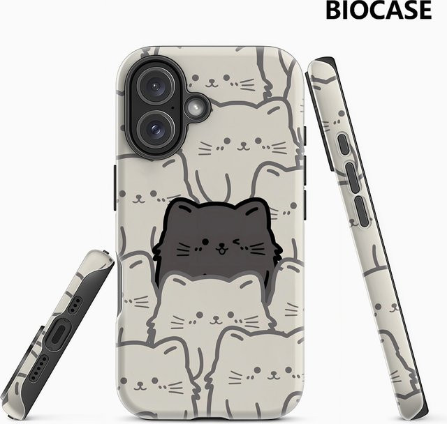 Handyhülle Einsame Schwarze Katze für Apple iPhone 11 bis iPhone 18 Pro Max Plus, Doppelschichtige Rückabdeckung, Schwarz/Mehrfarbig - Bild 1