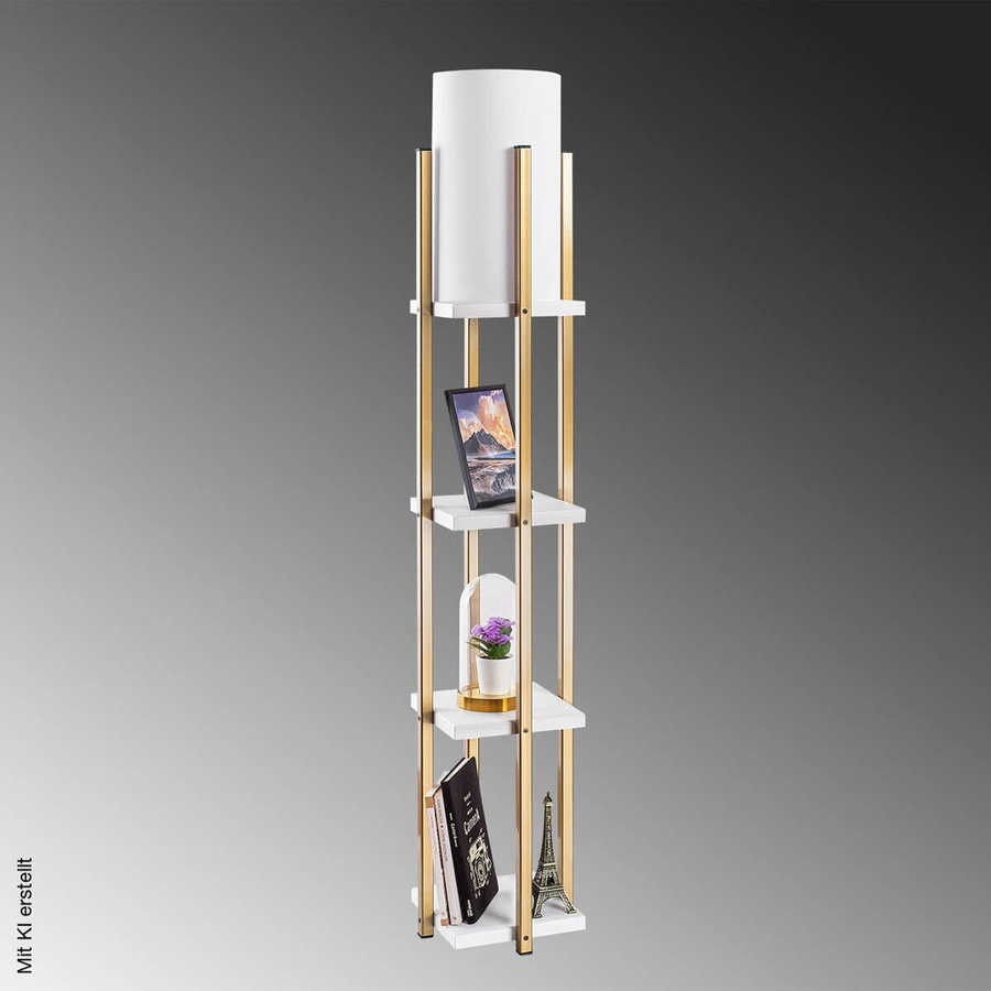 Opviq Stehlampe modern in Weiß und Gold aus Metall mit Stoffschirm E27, B/T/H: 25 x 25 x 130 cm - Bild 3