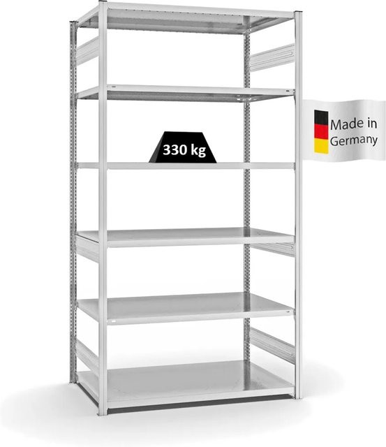 PROREGAL Fachbodenregal Stecksystem T-Profil Heavy-Duty Grundregal, 6 Ebenen, Lichtgrau, H x B x T: 250 x 130 x 80 cm - Bild 1
