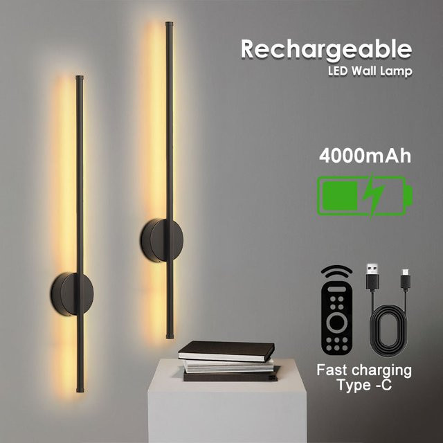 HAULVANG LED-Wandleuchte Schwarz, kabellose Up-Down Wandlampe mit Touch-Schalter, dimmbar, USB Typ-C wiederaufladbar und Fernbedienung - Bild 1