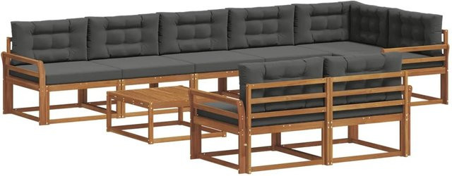 vidaXL Outdoor-Sofagarnitur aus Akazienholz in L-Form mit 9-teiligem Set und Kissen, Farbe Anthrazit und Natur - Bild 1