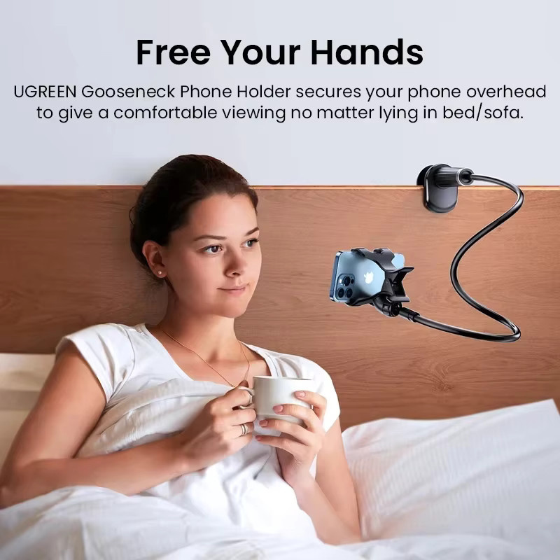 Flexibler Telefonhalter Ständer in Schwarz mit 90 cm langem Arm und 360 Grad Drehung für Smartphones und Tablets von 3,5 bis 6,7 Zoll - Bild 3