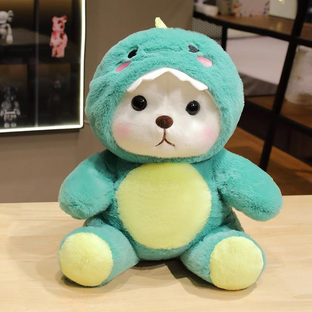 Yiran Health & Beauty Kawaii kleiner Bär in Dinosaurierkleidung, Plüschtier, Grün, 30cm - Bild 1