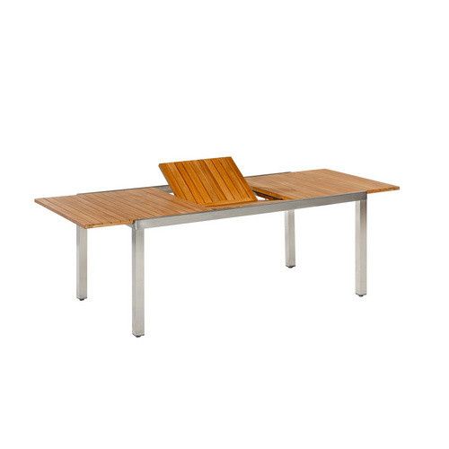 Merxx Keros Ausziehtisch aus Akazienholz in Braun mit Edelstahlgestell, B/H/T: 100 x 74 x 180 cm - Bild 1