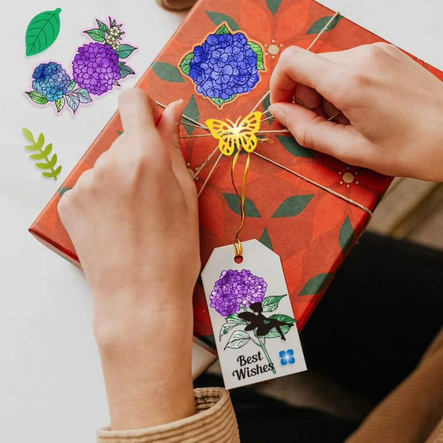 Transparente Motivstempel mit Hortensien, Blumen und Schmetterlingen für Scrapbooking und Kartenherstellung - Bild 2