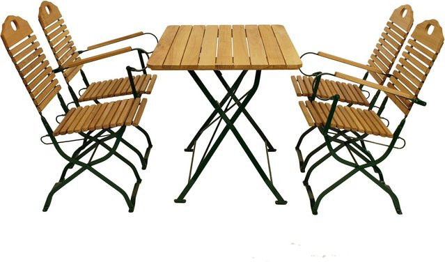 DEGAMO Gartenmöbel Garnitur BAD TÖLZ 5-teilig aus Flachstahl und Robinie in Grün, Tisch B: 110 cm, T: 70 cm, inkl. 2 Stühlen und 2 Armlehnensesseln, klappbar - Bild 1