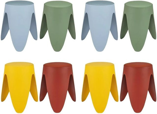 Costway 8er-Set stapelbare Sitzhocker rund mit Sitzkissen aus Kunstleder in Bunt - Bild 1
