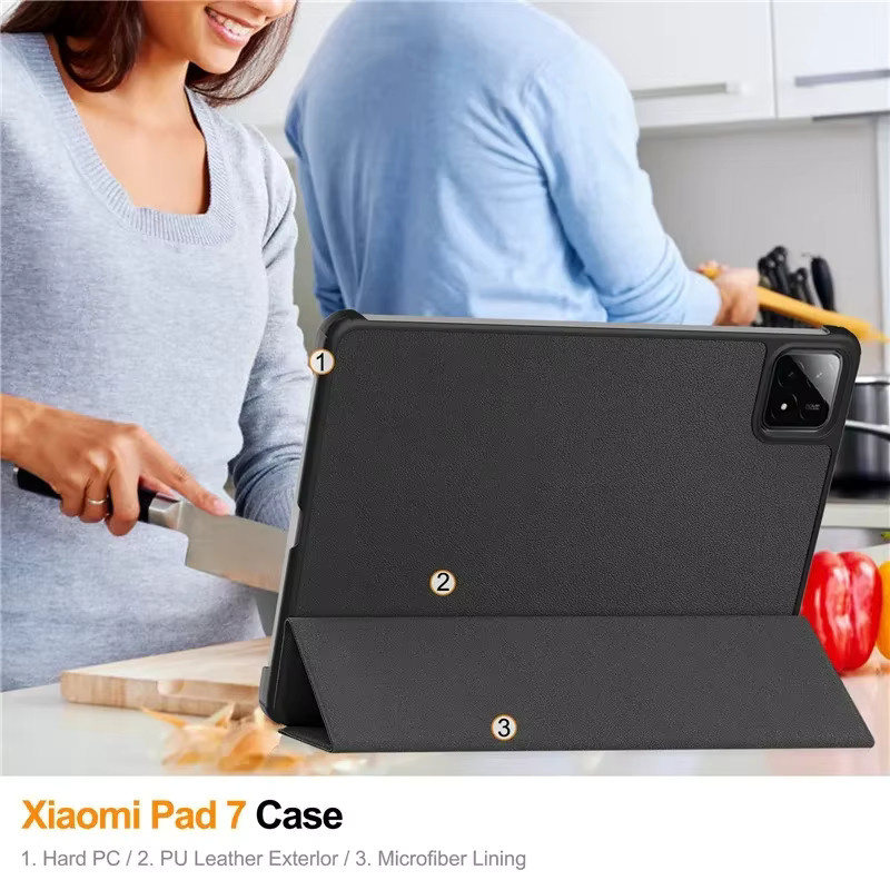 Smart Case für Xiaomi Pad 7 Pro 11,2 Zoll aus PU Leder mit Tri-Folding Ständer und magnetischer Abdeckung in Blau oder Schwarz - Bild 6