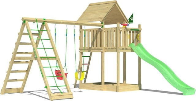 Jungle Gym Spiel Canopy Holz Doppelschaukel Kletterbock mit Rutsche in Hellgrün - Bild 1