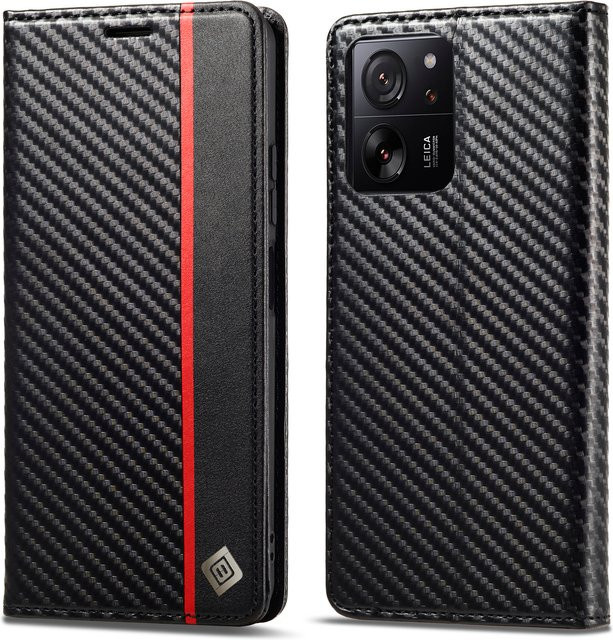 Business Flip Case aus Carbon Faser und Leder für Xiaomi Mi 13T 14T 12T 11T Pro mit Kartenfach in Schwarz - Bild 1