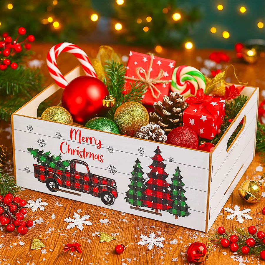 PATIMATE Weihnachts-Leckereien-Box aus Holz mit Frohe Weihnachten Aufbewahrung und Anhängern - Bild 3