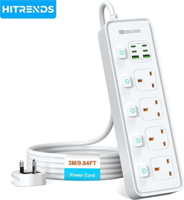 HITRENDS 10-in-1 Smart-Steckdosenleiste in Weiß mit 2 USB- und 4 Typ-C-Anschlüssen für schnelles Laden, 3250W Leistung - Bild 1