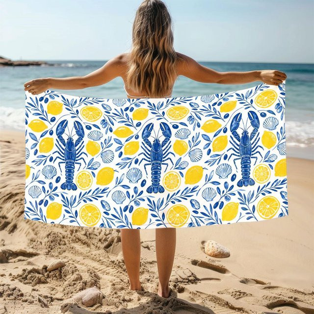 Schnelltrocknendes Microfaser Handtuch mit Marine Hummer Print von JMG Household Supplies, Blau, B/H: 100 x 60 cm - Bild 1