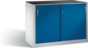 C+P Werkzeug-Beistellschrank mit Schiebetüren, Front Enzianblau, Korpus Lichtgrau, H: 100 cm, B: 160 cm, T: 50 cm - Bild 1