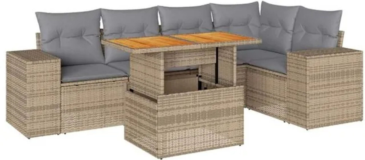 6-teilige Garten-Sofagarnitur mit Kissen aus Polyrattan in Beige von vidaxl - Bild 1