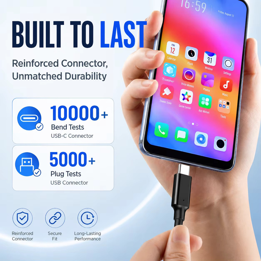 USB 3.2 zu USB-C Kabel Schwarz mit 10Gbps Datenübertragung und 60W Schnellladung für Handy, Laptop und SSD - Bild 5