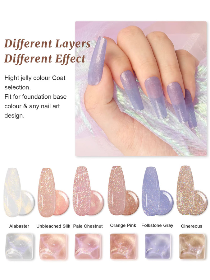 Lavender Violets Gel Nagellack Set, 6-teilig, Schimmernd, Nude Rosa Grau - Bild 2